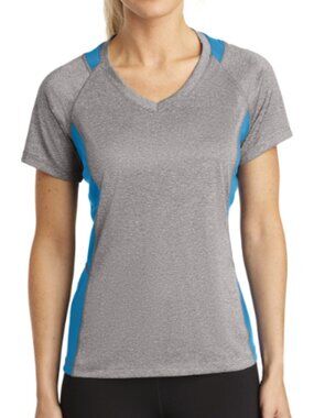 Sport-Tek® LST361 Women's V-Neck Tee - Vintage Heather/Carolina Blue